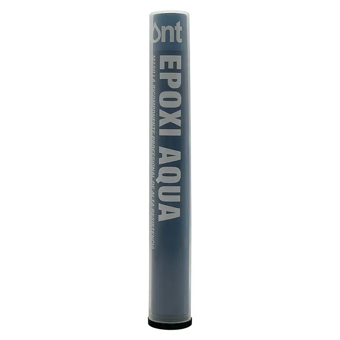 Magmont Masilla epoxi Aqua - Verde, 114 kg - Imagen de un envase azul etiquetado como "Epoxi Aqua", un producto mástique profesional bicomponente de alta resistencia.