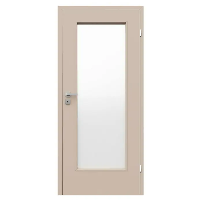 Classen PL Zimmertür Garda - 735 x 1.985 mm, DIN Anschlag: Rechts, Kaschmir, Röhrenspan - Elegante Innentür mit großem Glaseinsatz und modernem Türgriff. Die Tür besticht durch ihr schlichtes Design und die helle Farbgebung.