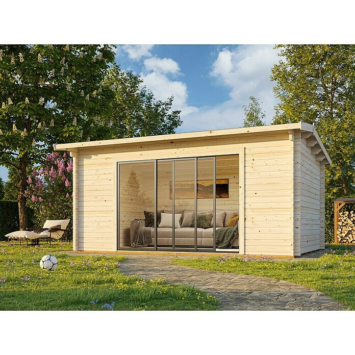 Palmako Caseta de jardín Ines Slide Plus (Medidas ext. (An x Pr): 524 x 379 cm, Madera sin tratar, Natural) | BAUHAUS