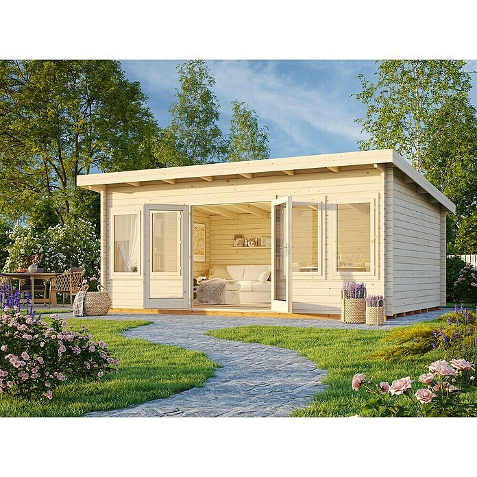 Palmako Caseta de jardín (Madera, 19,4 m², Espesor de pared: 44 mm, Natural)