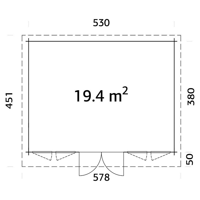 Palmako Caseta de jardín (Madera, 19,4 m², Espesor de pared: 44 mm, Natural)