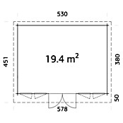 Palmako Caseta de jardín (Madera, 19,4 m², Espesor de pared: 44 mm, Natural)