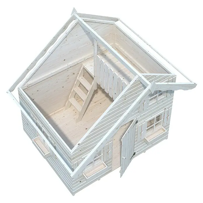 Palmako Caseta infantil Tom con altillo - L x An x Al: 180 x 220 x 228 cm, Vidrio, Natural - Casita de juegos de madera clara con escalera y jardineras. La casita perfecta para el jardín o la habitación de los niños, invita a jugar.