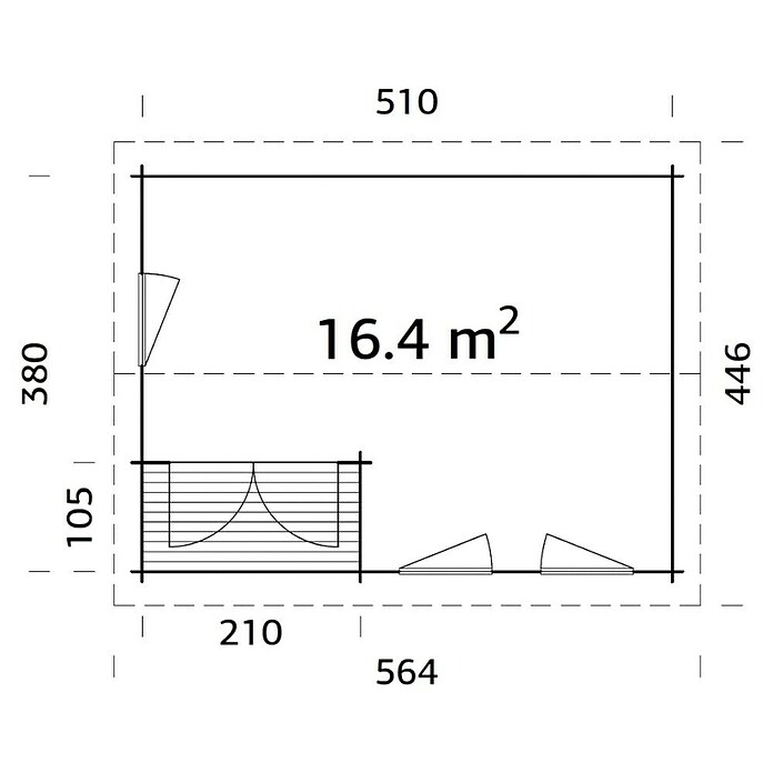 Palmako Caseta de madera para exterior (4,46 x 5,64 m, Espesor de pared: 44 mm)