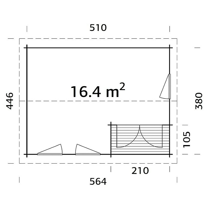 Palmako Caseta de madera para exterior (4,46 x 5,64 m, Espesor de pared: 44 mm)