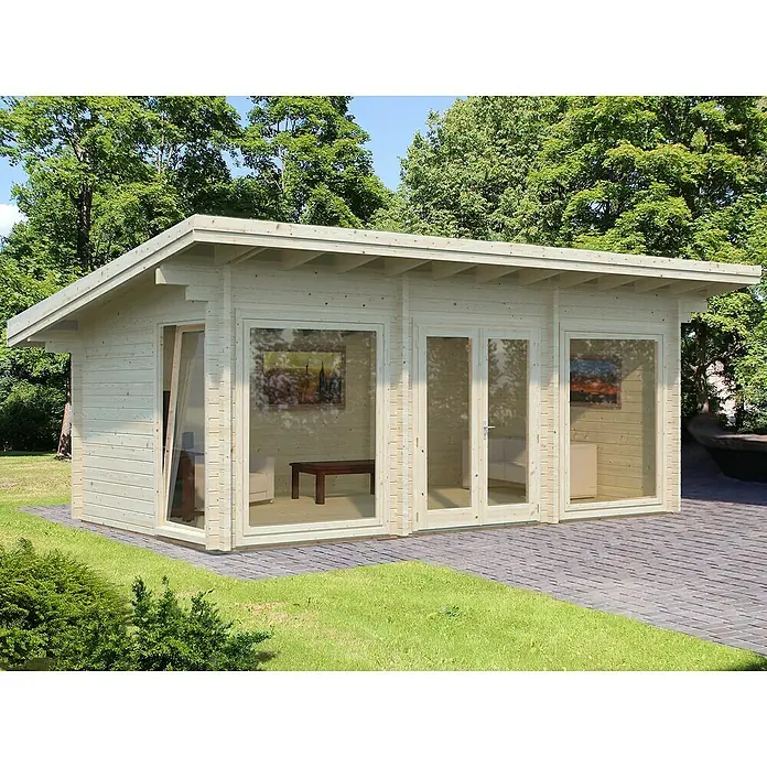 Palmako Gartenhaus Heidi - Außenmaß inkl. Dachüberstand (B x T): 748 x 483 cm, Holz, Natur - Modernes Gartenhaus aus Holz mit großen Fensterflächen und Doppeltüren. Ideal als Büro, Gästezimmer oder Hobbyraum im Garten.