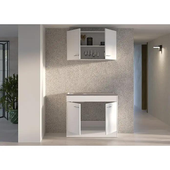 Stolarz-Lempert Küchen-Hängeschrank Basic - 30,6 x 100 x 58 cm, Weiß - Elegantes weißes Badezimmer-Waschbeckenunterschrank mit passendem Hängeschrank für stilvolle Badgestaltung.