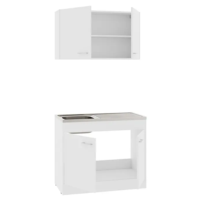 Stolarz-Lempert Küchen-Hängeschrank Basic - 30,6 x 100 x 58 cm, Weiß - Küchenzeile in Weiß mit Spüle und Schrankraum, ideal für kleine Küchen oder Studentenwohnungen. Praktisch und platzsparend!