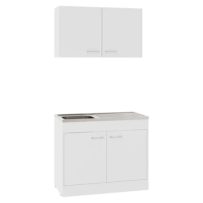 Stolarz-Lempert Küchen-Hängeschrank Basic - 30,6 x 100 x 58 cm, Weiß - Helles Waschbecken mit Unterschrank und Hängeschränken. Das Set in schlichtem Design bietet Stauraum und eine praktische Spülgelegenheit.