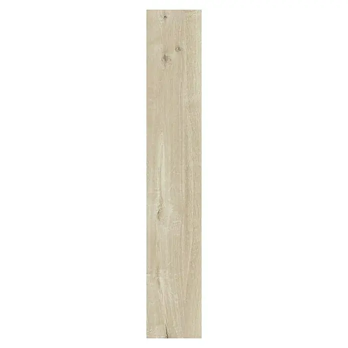 Feinsteinzeugfliese Essenza - 20 x 120 cm, Bianco, Matt - Helle Holzfliese mit natürlicher Maserung. Ideal für ein warmes und einladendes Ambiente in jedem Raum.