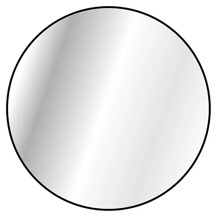 Espejo de pared Napoli - Diámetro: 100 cm, Negro - Círculo plateado sobre un fondo negro. La superficie del círculo refleja la luz, creando un efecto brillante.