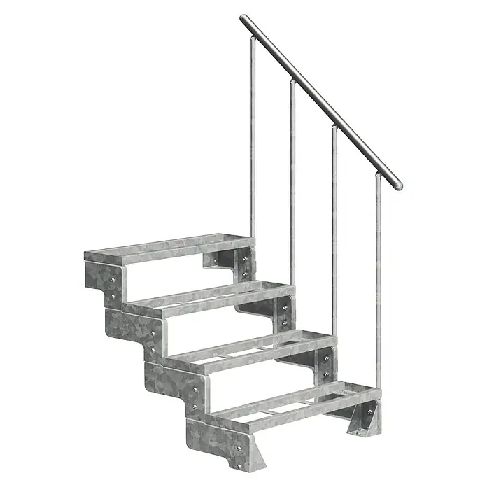 Dolle Außentreppe Gardentop - Einlegestufen, Feuerverzinkte Geländerstäbe, Breite: 100 cm, Anzahl Stufen: 4 Stk., Geschosshöhe: 72 cm - 88 cm - Metalltreppe mit Handlauf. Die Treppe ist aus robustem Metall gefertigt und verfügt über einen stabilen Handlauf für mehr Sicherheit.