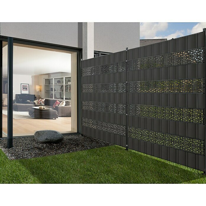 Floraworld Sichtschutzstreifen (201 x 19 cm, Anthrazit, Dekor Kreis) | BAUHAUS