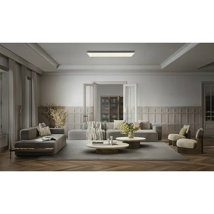 Ledvance Essential LED-Panel - 24 W, L x B x H: 100 x 25 x 6 cm, Weiß, Kaltweiß - Wohnzimmer mit stilvoller Deckenleuchte. Die Lampe spendet helles Licht und ergänzt das elegante Interieur des Raumes perfekt.