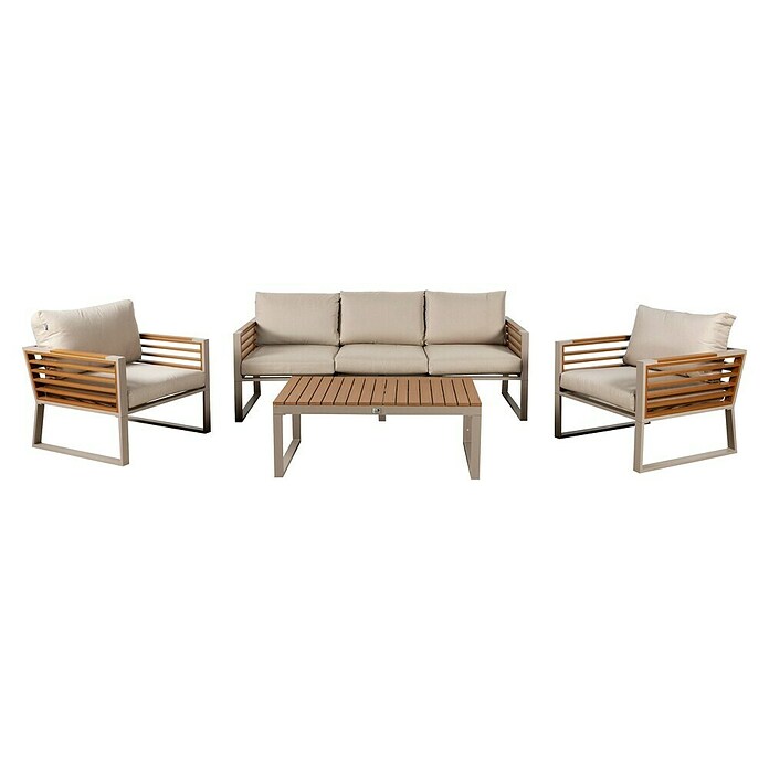 Kactus republic Conjunto de muebles Kenya (4 pzs., Aluminio/Madera sintética, Gris/Natural) | BAUHAUS