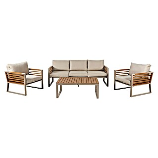 Kactus republic Conjunto de muebles Kenya (4 pzs., Aluminio/Madera sintética, Gris/Natural)