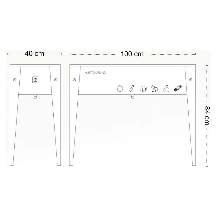 Herstera Garden Kräuterhochbeet Urban - L x B x H: 100 x 40 x 84 cm, Kaktusgrün - Abbildung eines Urban Gardening Tisches mit den Maßen 40 cm Breite, 100 cm Länge und 84 cm Höhe.