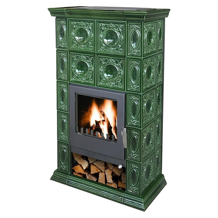 Domofire Kamin na drva Altenburg  (8 kW, Kapacitet grijanja prostorije: 160 m³, Materijal obloge: Keramika, Zelena) | BAUHAUS
