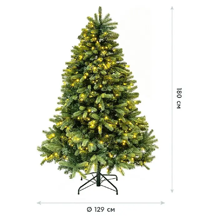 50 NRTH Künstlicher Weihnachtsbaum Vermont - Höhe: 180 cm, Grün, LED-Beleuchtung - Ein beleuchteter, künstlicher Weihnachtsbaum mit einer Höhe von 180 cm und einem Durchmesser von 129 cm, der eine festliche Atmosphäre verspricht.