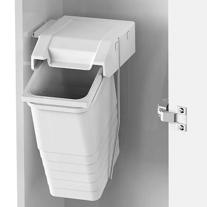 essensa Standard-Mülleimer Single - 8 l, Kunststoff, Weiß - Ausziehbarer Abfalleimer zur platzsparenden Montage in einem Küchenschrank. Praktische Lösung für die Mülltrennung im Haushalt.