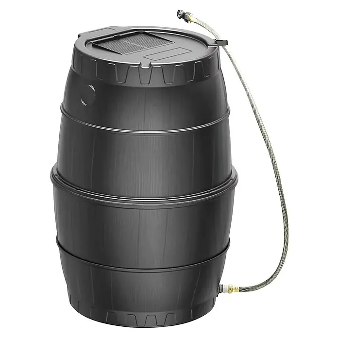 Pergart Regentonne mit Unterbau - 170 l, Anthrazit - Schwarze Regentonne mit Schlauch, ideal zur Wasserspeicherung im Garten. Nachhaltige Lösung für die Bewässerung.