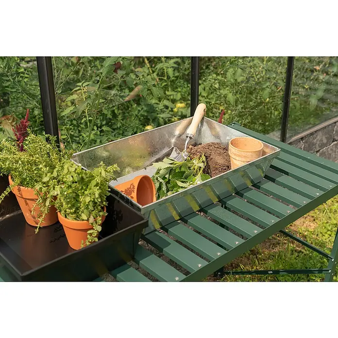 Pflanzschale eckig Pergart - L x B x H: 28,5 x 38,5 x 11,5 cm, Stahl, Silber - Gartentisch mit Pflanzwerkzeug und Pflanzen. Ideal zum Umtopfen und für die Gartenarbeit. Praktisch und robust für jeden Gärtner.