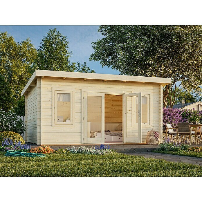 Palmako Caseta de jardín (Madera, 14,2 m², Espesor de pared: 44 mm, Natural)