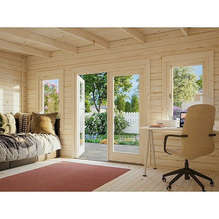 Palmako Caseta de jardín (Madera, 14,2 m², Espesor de pared: 44 mm, Natural)