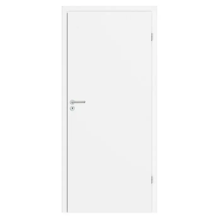 Classen PL Zimmertür - 610 x 1.985 mm, DIN Anschlag: Rechts, Monari Weiß, Wabe - Eine schlichte, weiße Innentür mit silberfarbenem Griff und Schloss. Das minimalistische Design passt in moderne Wohnräume.