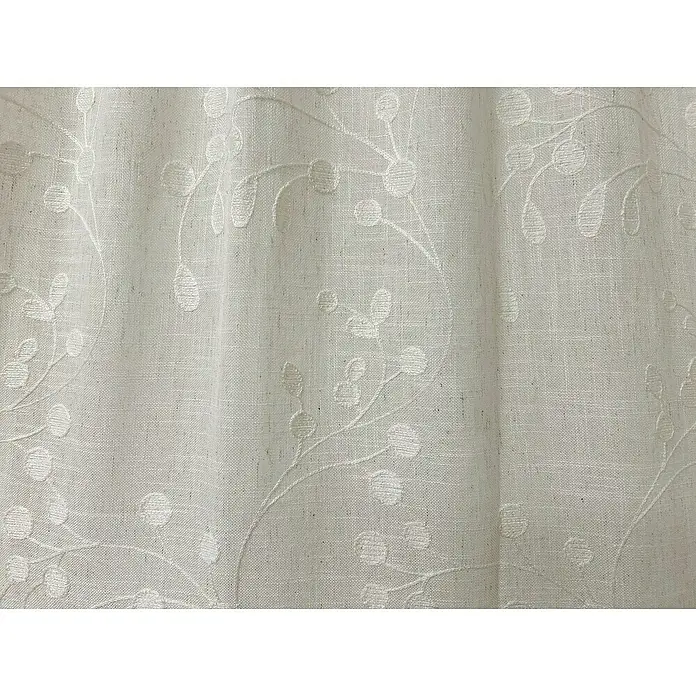 Visillo para ventana Cinta Multifunción Bordado - An x Al: 200 x 280 cm, 93% poliéster / 7% lino, Blanco - Elegante producto de lino blanco con un delicado diseño floral bordado, que realza la textura y los detalles sutiles. Ideal para decoración.