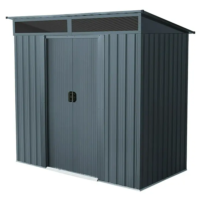 Pergart Gerätehaus Lüttich 64 - Außenmaß inkl. Dachüberstand (B x T): 195 x 121 cm, Stahl, Anthrazit - Metall-Gartenschuppen mit Doppeltür. Ideal zur Aufbewahrung von Gartengeräten und Werkzeugen, robust und wetterfest.
