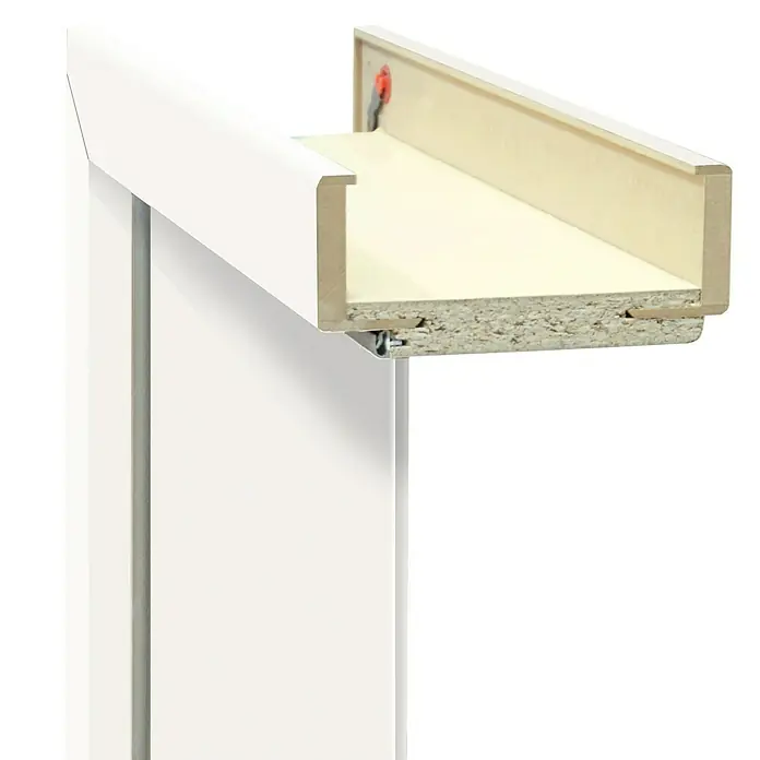 Classen PL Türzarge - 860 x 1.985 mm, Wandstärke: 120 mm, DIN Anschlag: Rechts, Monari Weiß - Detailaufnahme einer weißen Türzarge, die die Konstruktion und das Material zeigt.