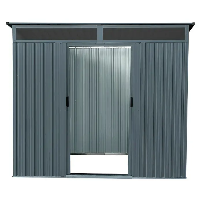 Pergart Gerätehaus Lüttich 84 - Außenmaß inkl. Dachüberstand (B x T): 238 x 132 cm, Stahl, Anthrazit - Geräumiger Geräteschuppen mit Schiebetüren und Oberlicht für mehr Helligkeit. Ideal zur Gartenaufbewahrung.