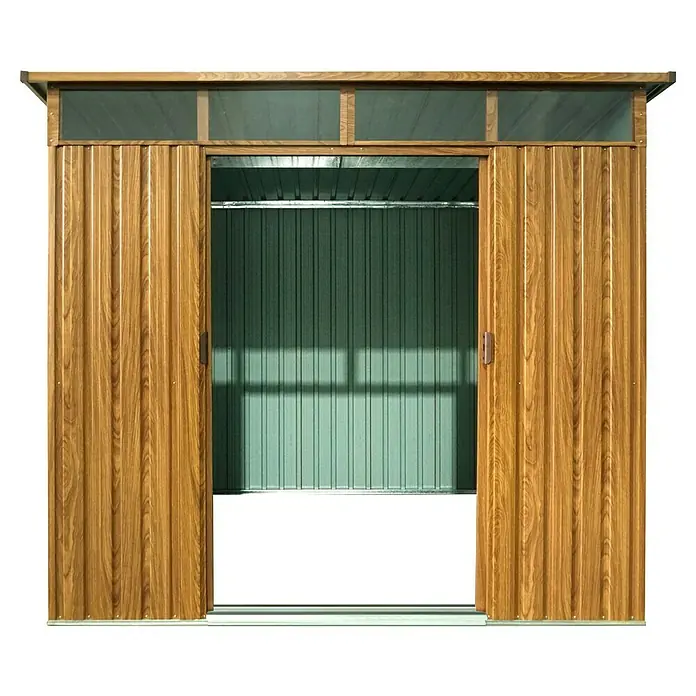 Pergart Gerätehaus Lübeck 86 - Außenmaß inkl. Dachüberstand (B x T): 238,4 x 193 cm, Stahl, Braun - Geräumiger Gartenschuppen mit Schiebetüren für einfache Lagerung.