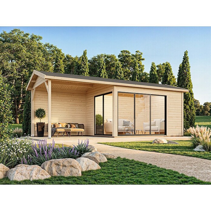 Palmako Caseta de jardín Amanda Slide (Medidas ext. (An x Pr): 712 x 340 cm, Madera sin tratar, Natural) | BAUHAUS