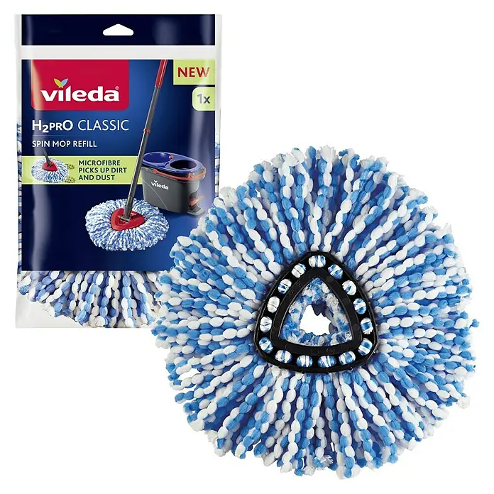 Vileda Wischmop-Ersatzkopf H2PRO Classic Spin Mop Refill - Mikrofaser, Vileda H2PRO Spin Mop System - Das Vileda H2O Pro Classic Spin Mop Nachfüllpack mit Mikrofaser für effektive Schmutzaufnahme ist die perfekte Ergänzung für Ihren Putzeimer.