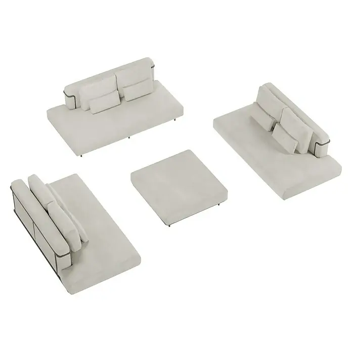 Sunfun Loungemöbel-Set - 4 -tlg., Aluminium, Textil, Sand/Night-Grey - Elegante modulare Outdoor-Lounge-Möbel mit cremefarbenen Polstern und dezenten grauen Akzenten für stilvolle Entspannung im Freien.