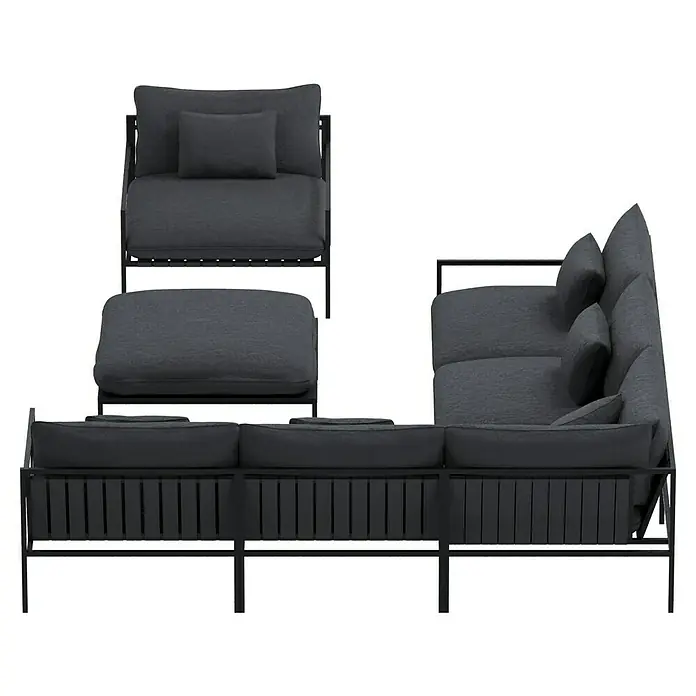 Sunfun Loungemöbel-Set - 7 -tlg., Aluminium, Textil, Night Grey/Schwarz - Bild einer grauen modularen Gartensitzgruppe mit Metallrahmen und weichen Kissen für den Außenbereich.