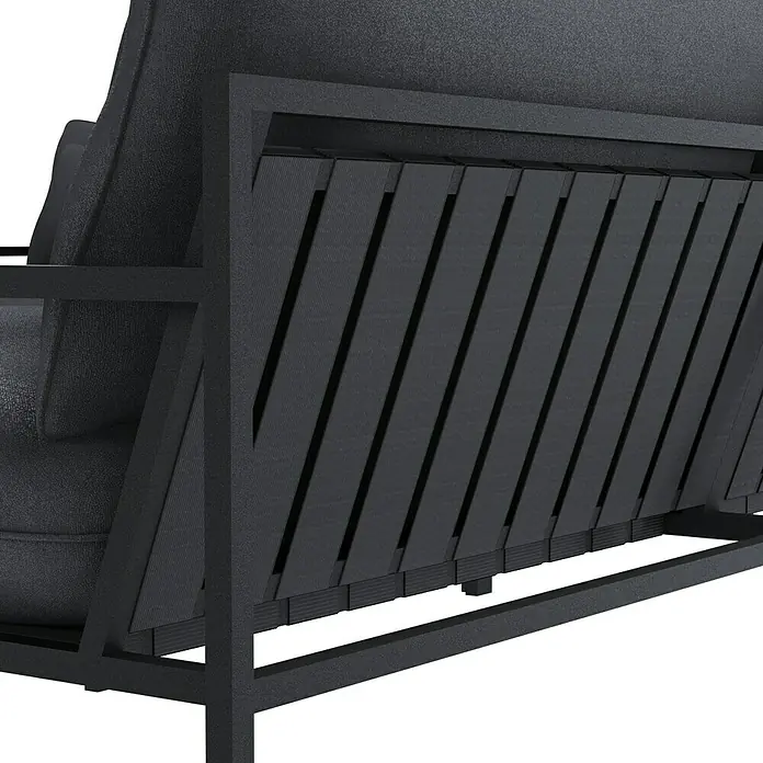 Sunfun Loungemöbel-Set - 7 -tlg., Aluminium, Textil, Night Grey/Schwarz - Detailaufnahme eines modernen grauen Sofas mit Lattenrost. Das Sofa ist stilvoll und bequem.