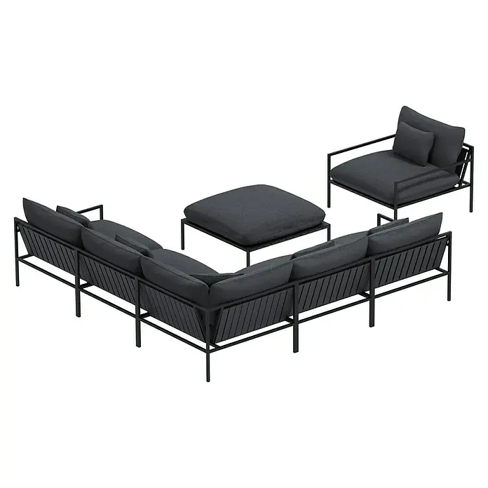 Sunfun Loungemöbel-Set - 7 -tlg., Aluminium, Textil, Night Grey/Schwarz - Elegante graue Gartenmöbel-Set mit Ecksofa, Sessel und Hocker. Das Set zeichnet sich durch modernes Design und hochwertige Verarbeitung aus.