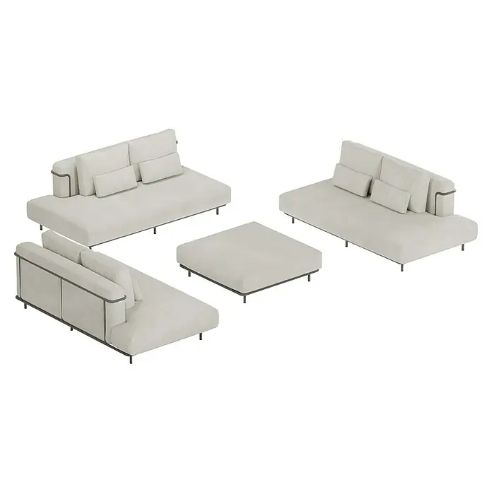 Sunfun Loungemöbel-Set - 4 -tlg., Aluminium, Textil, Sand/Night-Grey - Elegantes Loungeset mit cremefarbenen Polstern und schlanken Metallbeinen. Ideal für stilvolle Entspannung im Freien.