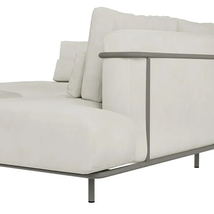 Sunfun Loungemöbel-Set - 4 -tlg., Aluminium, Textil, Sand/Night-Grey - Nahaufnahme eines modernen, weißen Sofas mit klaren Linien und einem minimalistischen Design, das Komfort und Stil vereint.