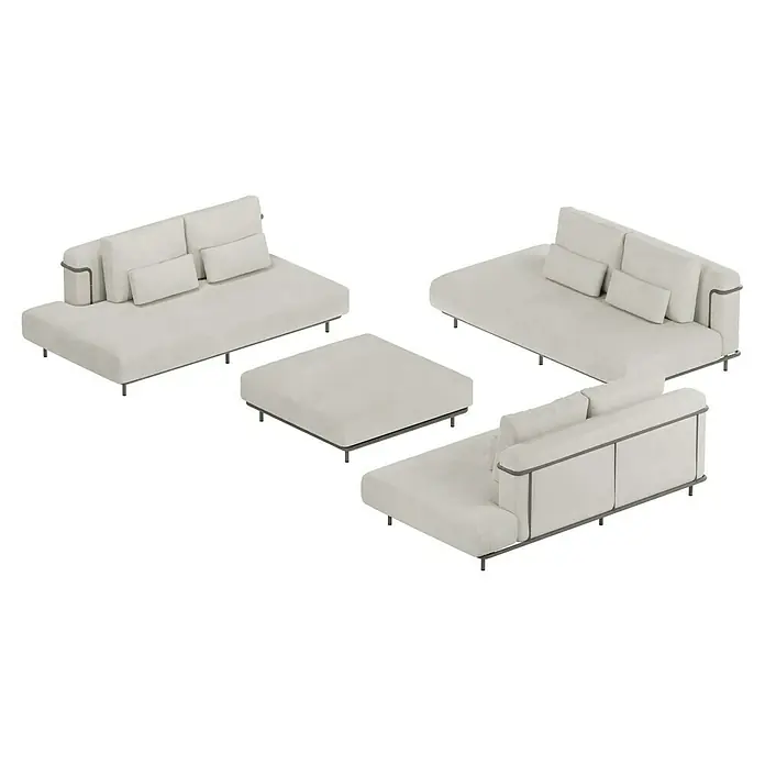 Sunfun Loungemöbel-Set - 4 -tlg., Aluminium, Textil, Sand/Night-Grey - Elegantes modulares Sofa-Set in Weiß mit minimalistischem Design und Metallbeinen für ein modernes Wohnzimmerambiente.