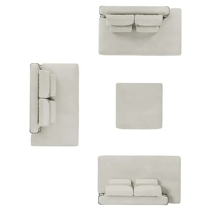 Sunfun Loungemöbel-Set - 4 -tlg., Aluminium, Textil, Sand/Night-Grey - Draufsicht des modularen Sitzsofas mit neutralem Bezug, bestehend aus mehreren Elementen, die vielfältige Anordnungen ermöglichen.