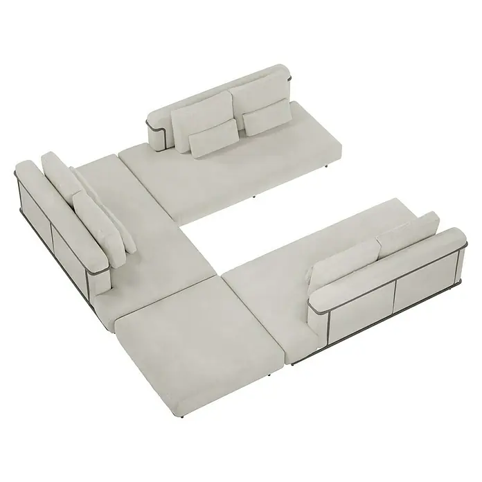 Sunfun Loungemöbel-Set - 4 -tlg., Aluminium, Textil, Sand/Night-Grey - Ein großzügiges, modulares Sofa in U-Form mit hellen Bezügen und dunklen Akzenten, das Komfort und modernes Design vereint.