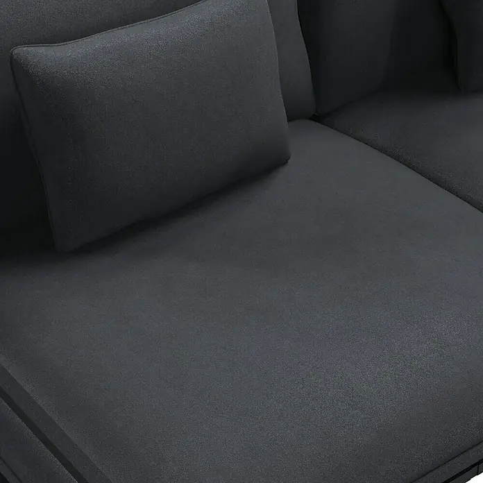 Sunfun Loungemöbel-Set - 7 -tlg., Aluminium, Textil, Night Grey/Schwarz - Nahaufnahme eines stilvollen, anthrazitfarbenen Sofas mit bequemen Kissen, perfekt für entspannte Stunden im Wohnzimmer.
