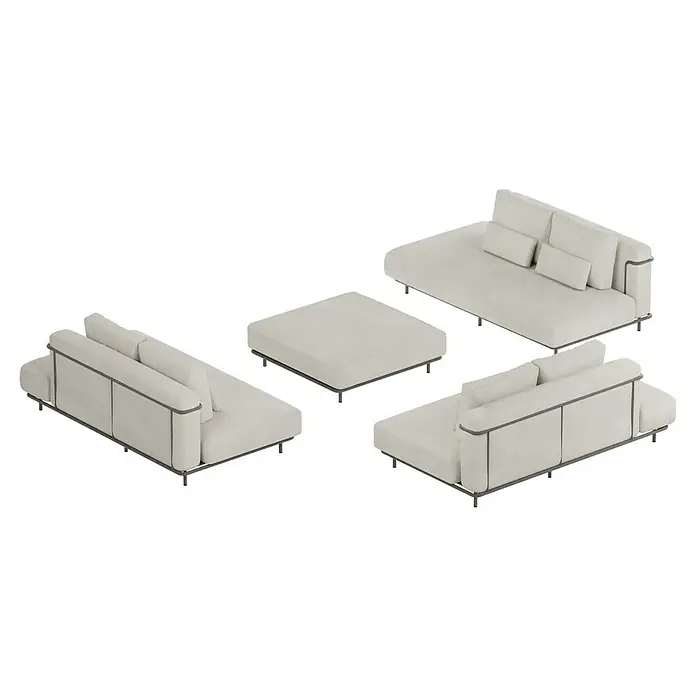 Sunfun Loungemöbel-Set - 4 -tlg., Aluminium, Textil, Sand/Night-Grey - Elegantes modulares Sofa mit Ottomane und zusätzlichen Kissen, ideal für ein modernes Wohnzimmerdesign.