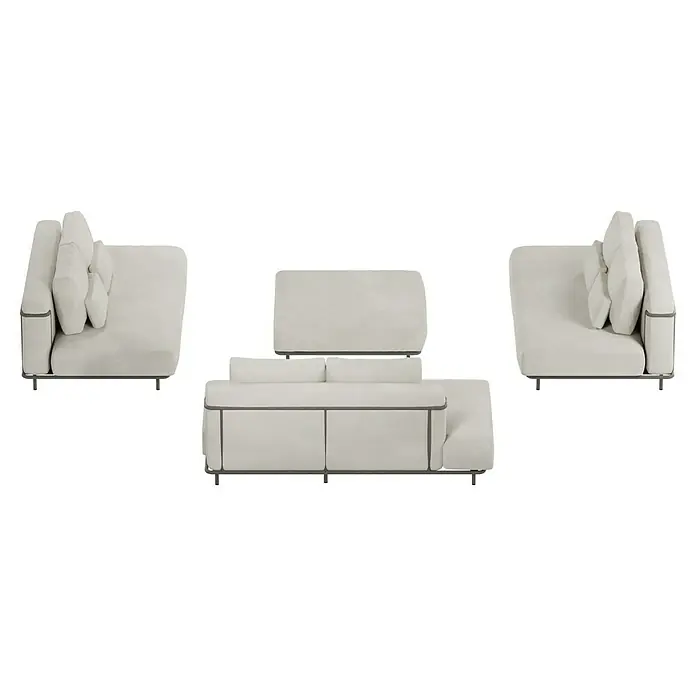 Sunfun Loungemöbel-Set - 4 -tlg., Aluminium, Textil, Sand/Night-Grey - Ein modulares Sofa-Set in neutralen Tönen mit modernen Metallrahmen und weichen, übergroßen Kissen für Komfort und Stil.