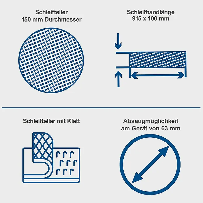 Scheppach Band- & Tellerschleifer BTS900 - 370 W, 2.850 U/min - Produktdetails: Schleifteller (150 mm), Schleifband (915 x 100 mm), Klettbefestigung, Absaugstutzen (63 mm) für effektives Schleifen.
