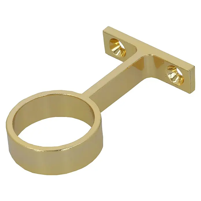 Schrankrohrmittelträger - Höhe: 66 mm - Nahaufnahme einer goldenen Kleiderstangenhalterung, die ein elegantes und funktionales Design für die Garderobe bietet.